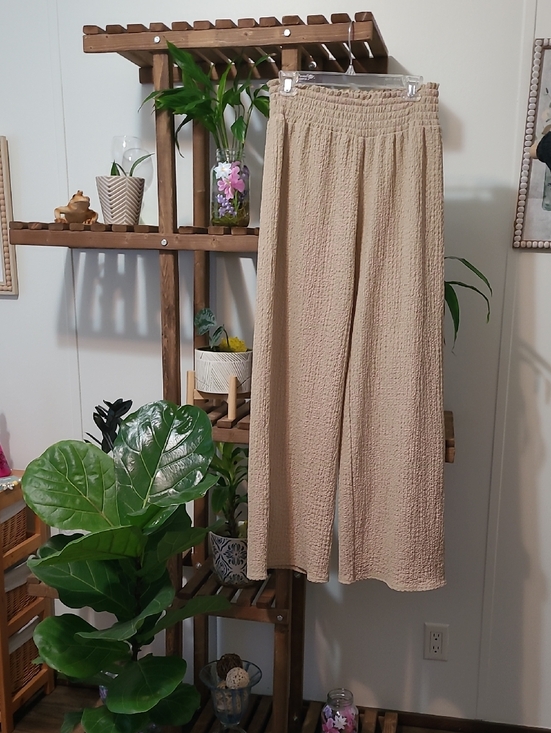 Vici Pants - Vici Magen Tan High Waist Crinkle Crepe Wide Leg Pants